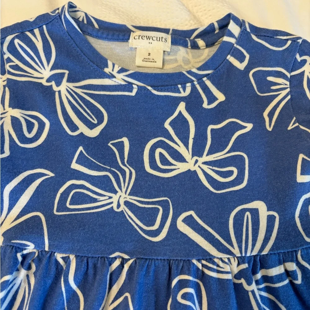 Crewcuts Royal Blue Bow-Print Tiered Long-Sleeve Dress